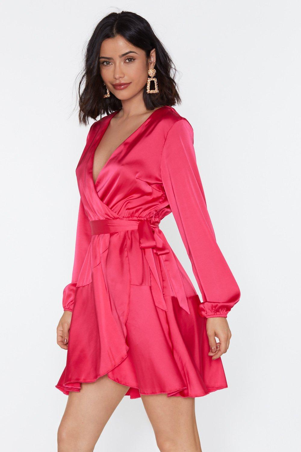 Nasty gal satin wrap dress best sale